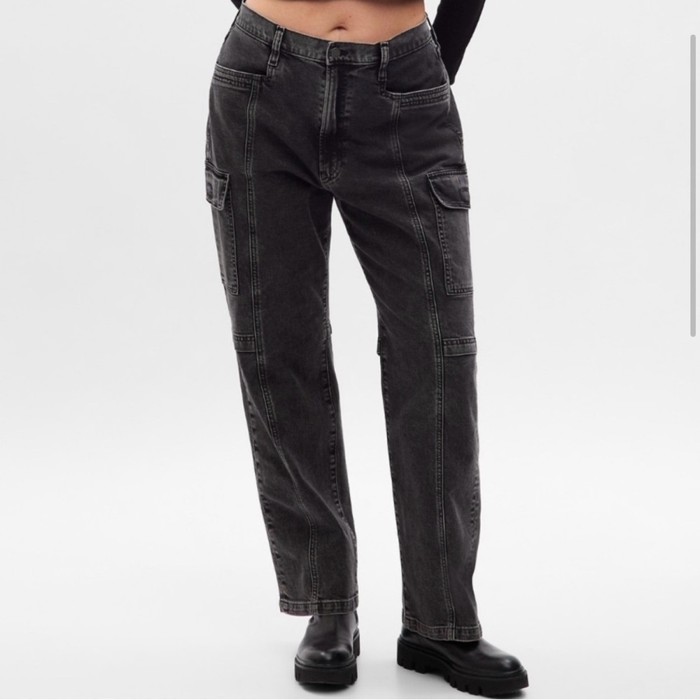 GAP High Rise '90s Loose Straight Leg Cargo Jeans Black Wash Size 28 / 6R